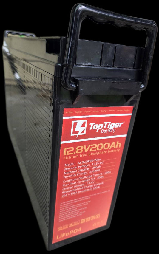 TopTiger 200Ah Slim LiFePO4 Battery – 12.8V Deep Cycle with LCD Monitor